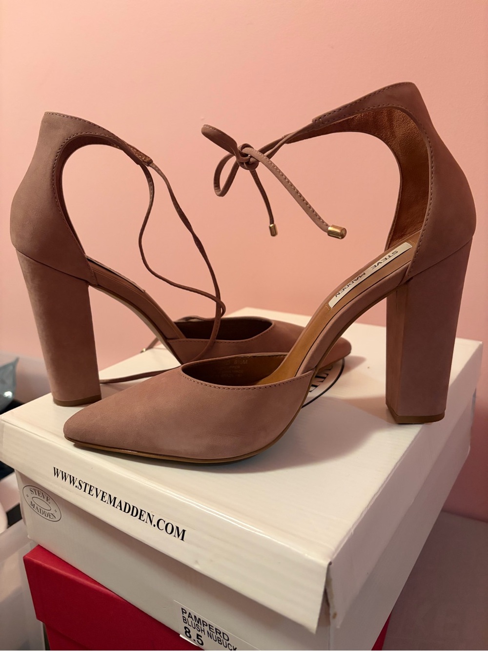 Steve Madden Blush Pointed-Toe Ankle-Tie Heels - Picture 3 of 4